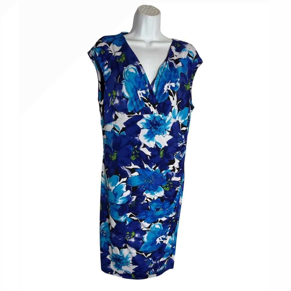 Lauren Ralph Lauren Dress Size 16 Blue Floral  Cap Sleeve Sheath Dress PERFECT💙